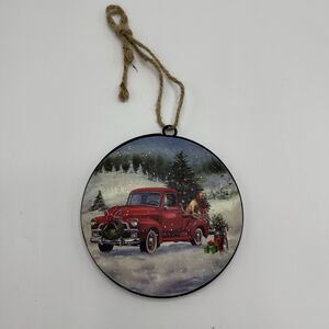 Painted Labrador with Tractors and Trucks Hanging Christmas Ornament
